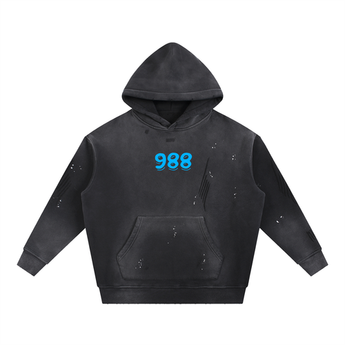 988 - Vintage Washed Frayed Fleece Hoodie